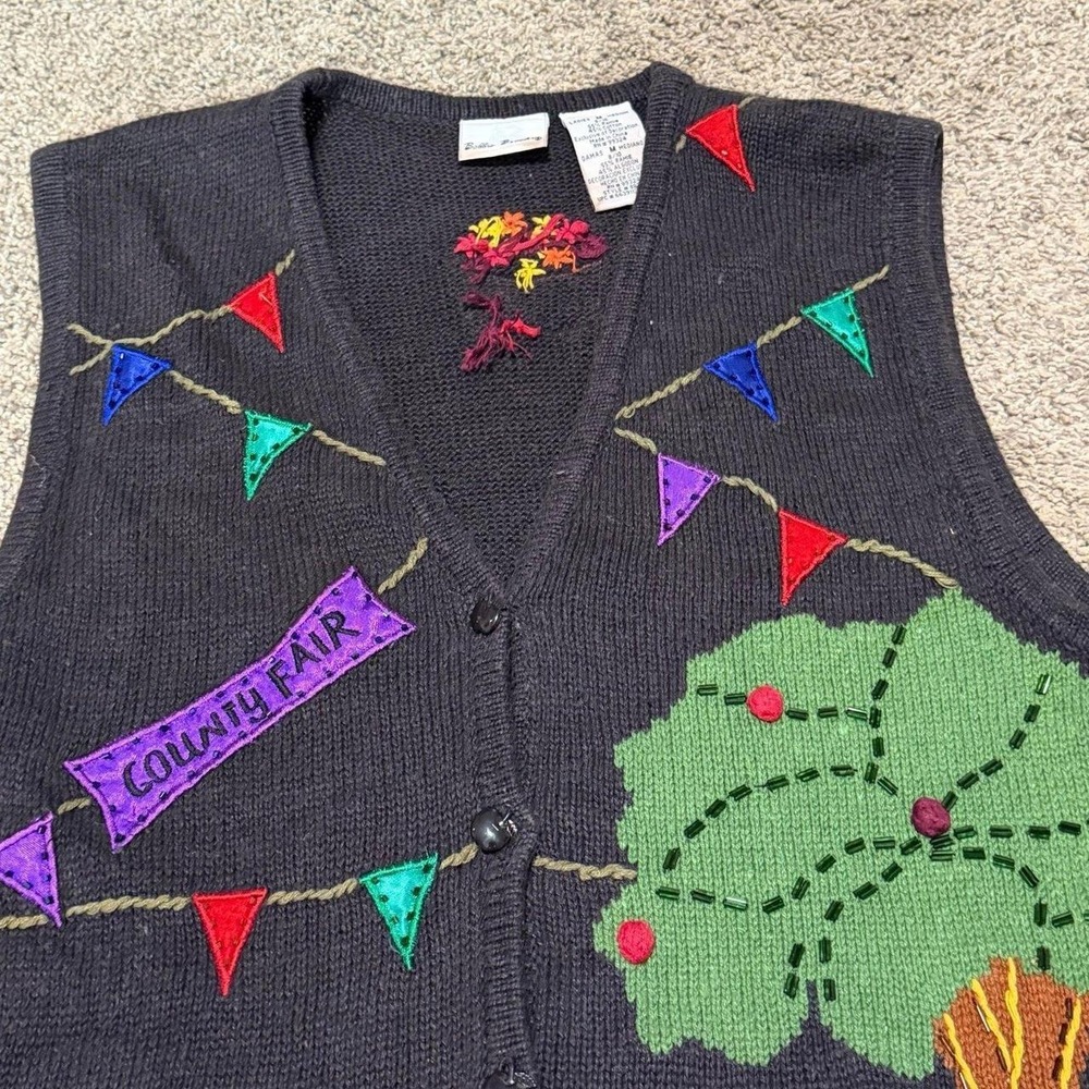 VTG Bobbie Brooks Fall Festival Sweater Vest Apple Pie Popcorn Women's Medium - Picture 4 of 7